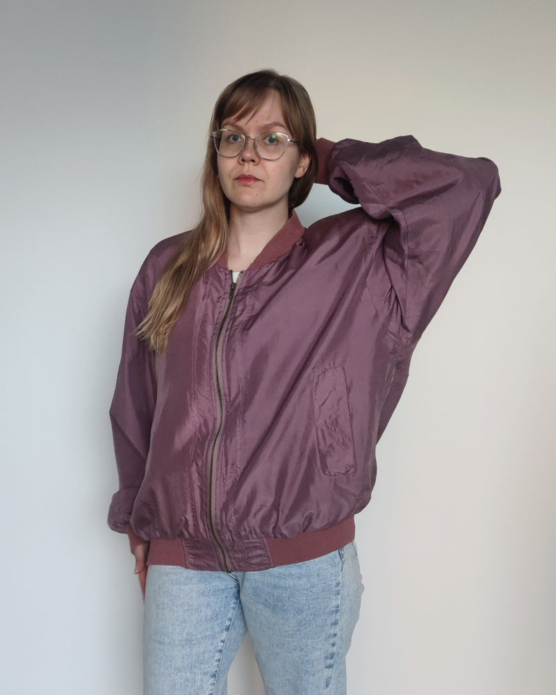 Violetti vintage-silkkibomber, L-XL