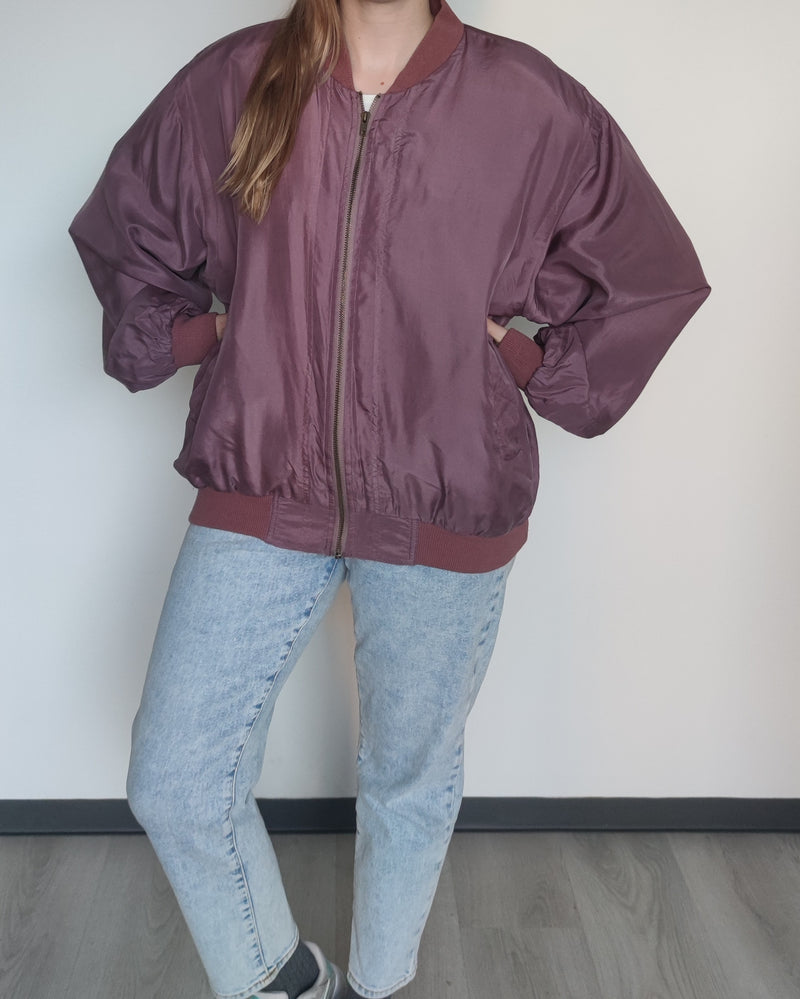 Violetti vintage-silkkibomber, L-XL