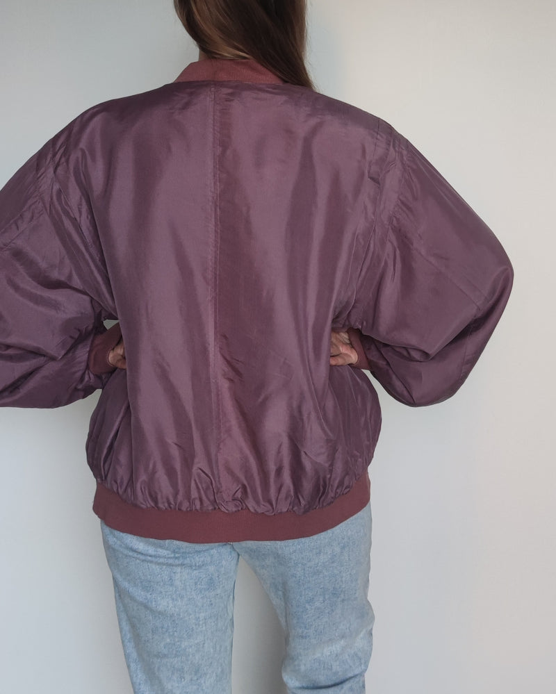 Violetti vintage-silkkibomber, L-XL