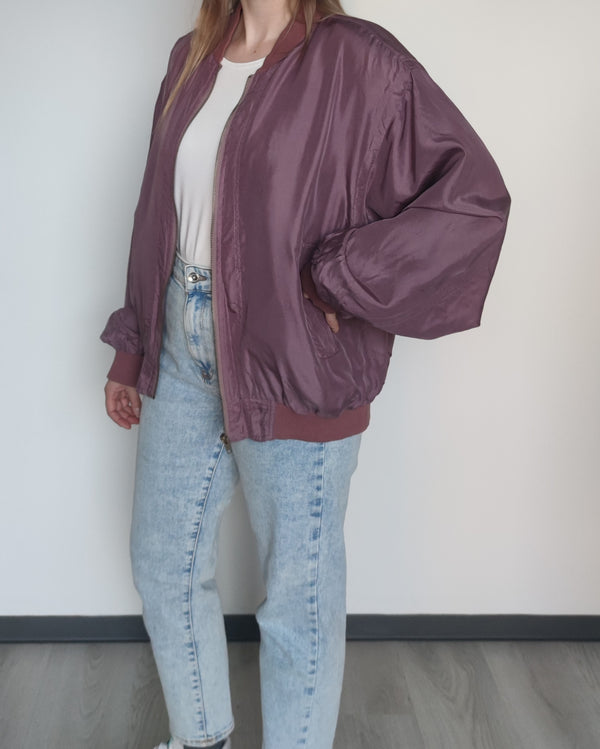 Violetti vintage-silkkibomber, L-XL