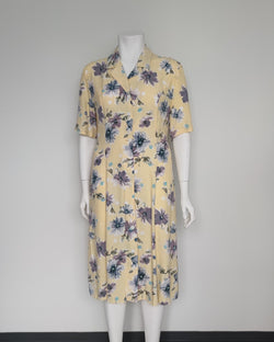 Vaaleankeltainen vintage-kukkamekko, L-XL