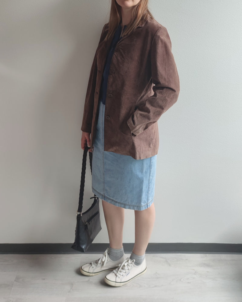 Ruskea vintage-mokkanahkatakki, S-M