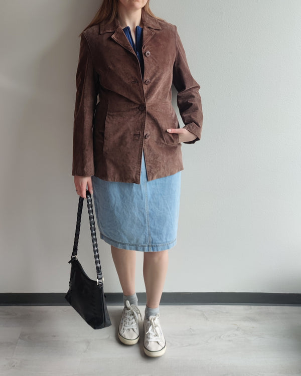 Ruskea vintage-mokkanahkatakki, S-M