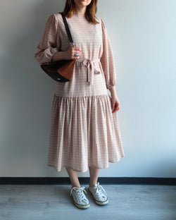 Beige kuviollinen vintage-mekko, M