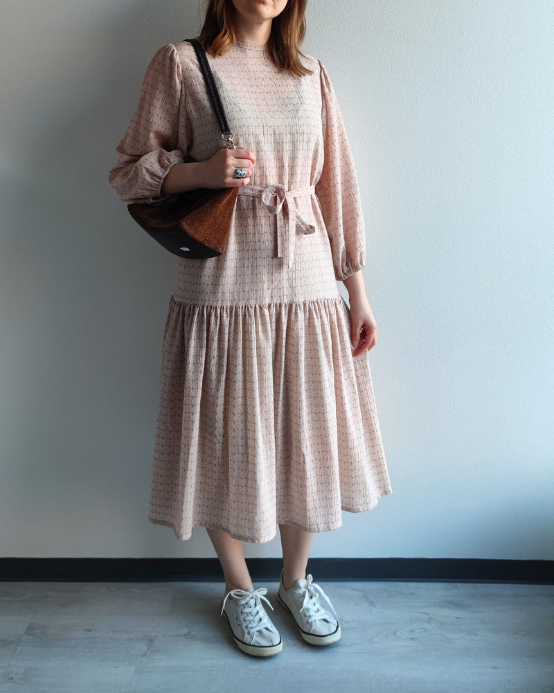 Beige kuviollinen vintage-mekko, M