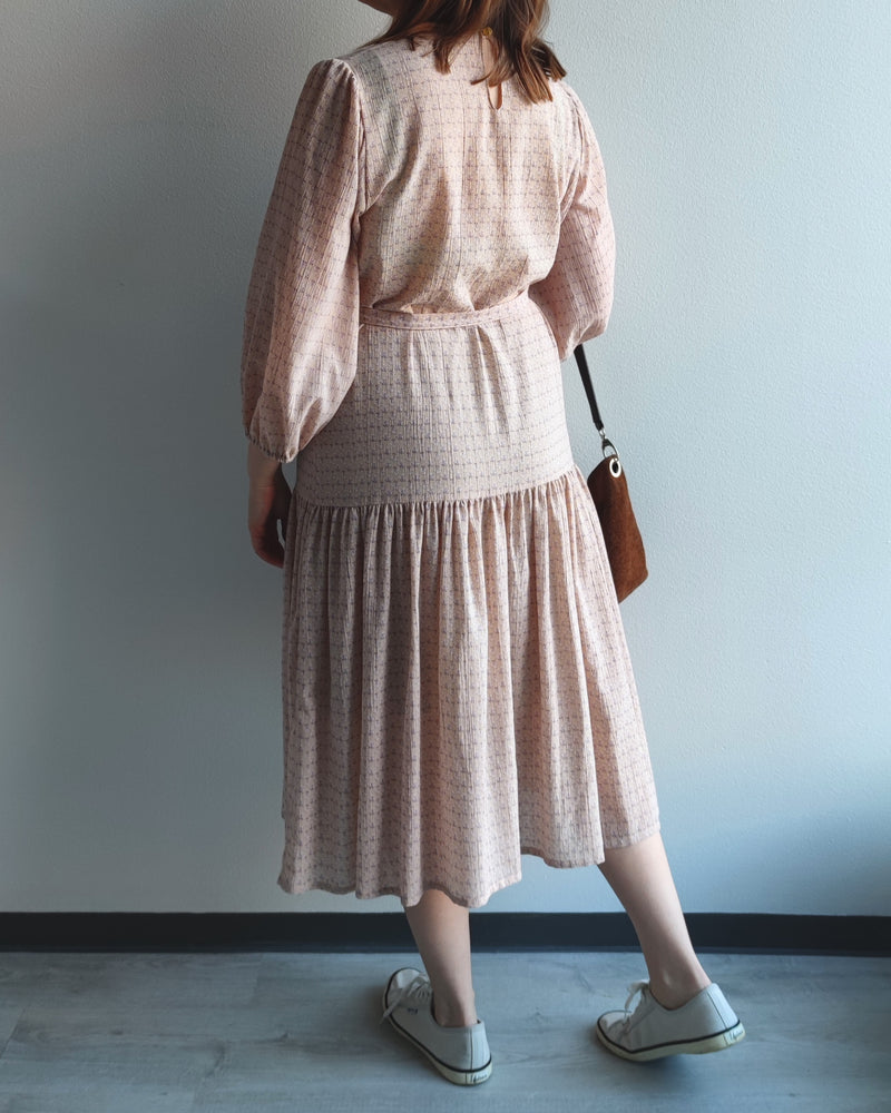 Beige kuviollinen vintage-mekko, M