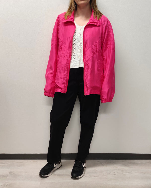Kirkkaanpinkki vintage-silkkibomber, L-XL