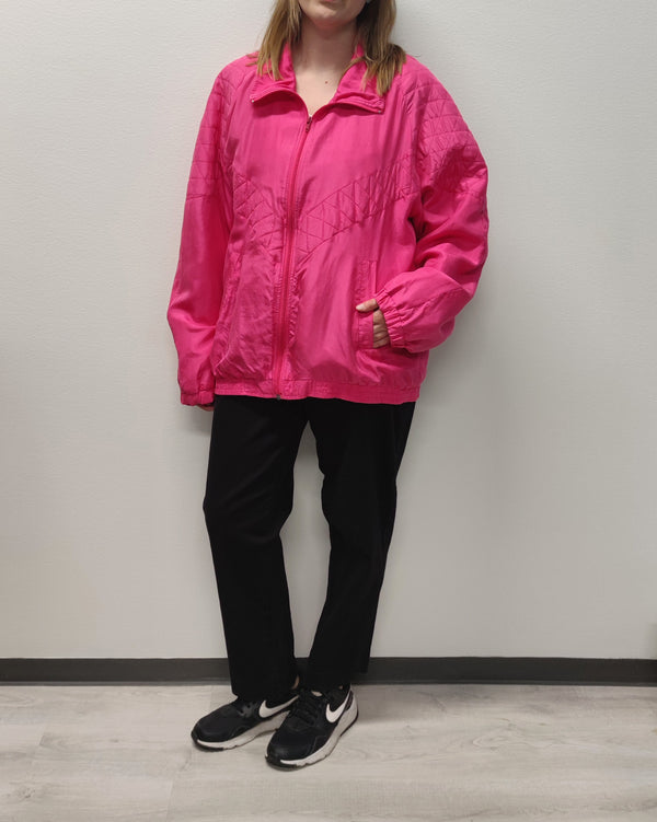 Kirkkaanpinkki vintage-silkkibomber, L-XL