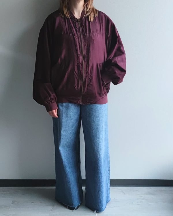 Tummanvioletti vintage-silkkibomber, L-XL