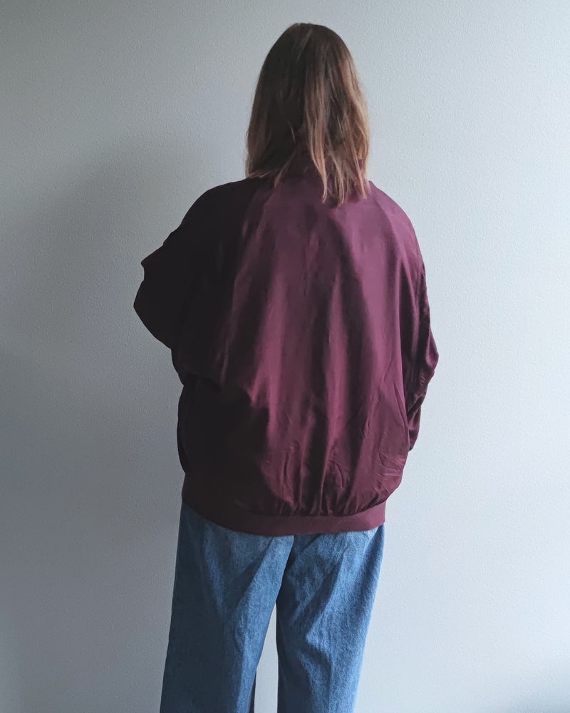 Tummanvioletti vintage-silkkibomber, L-XL
