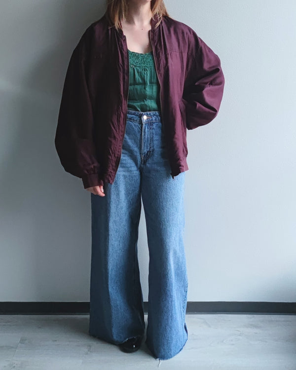 Tummanvioletti vintage-silkkibomber, L-XL