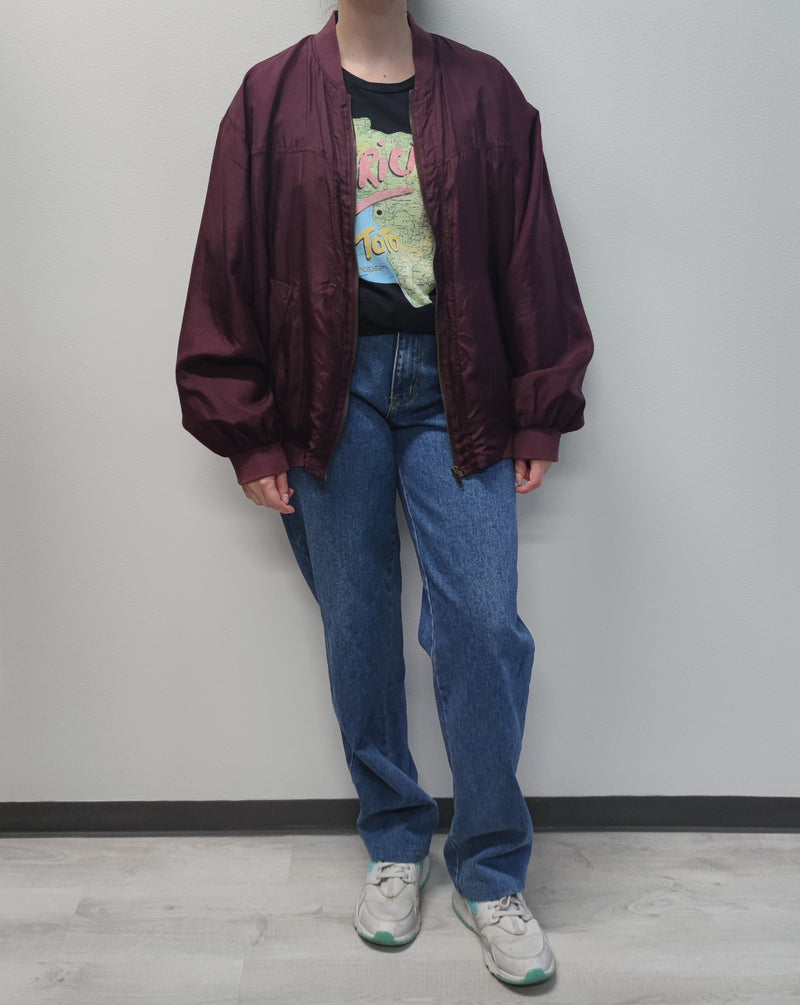 Tummanvioletti vintage-silkkibomber, L-XL