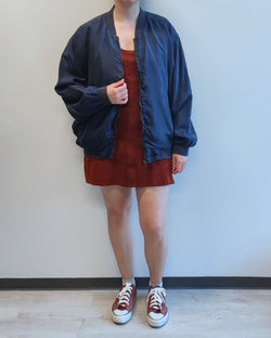 Tummansininen vintage-silkkibomber, L