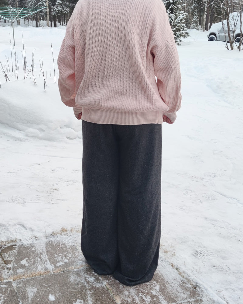 Tummanharmaat villasekoitehousut, M