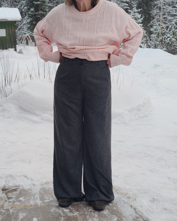 Tummanharmaat villasekoitehousut, M