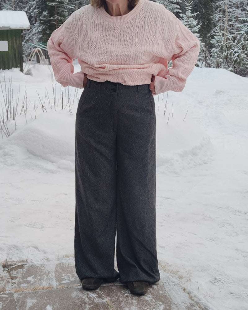 Tummanharmaat villasekoitehousut, M