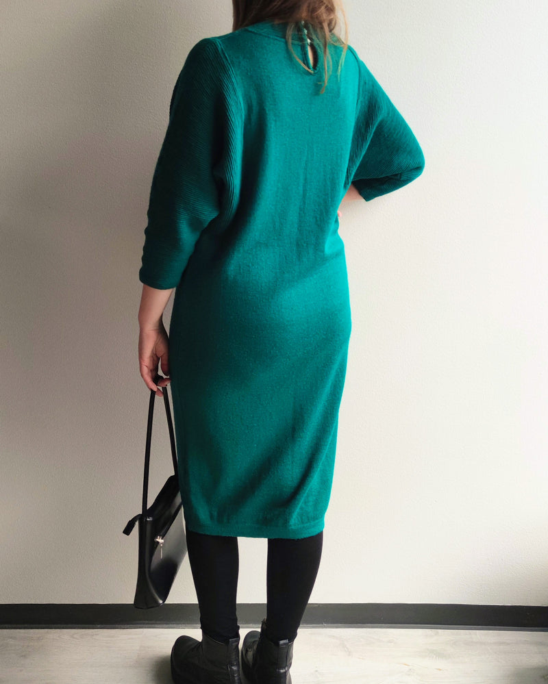 Vihreä vintage-neulemekko, M