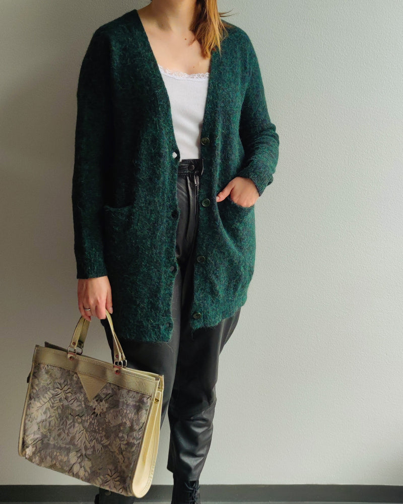 Tummanvihreä neuletakki, M