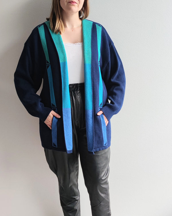 Siniturkoosi kuviollinen neuletakki, L