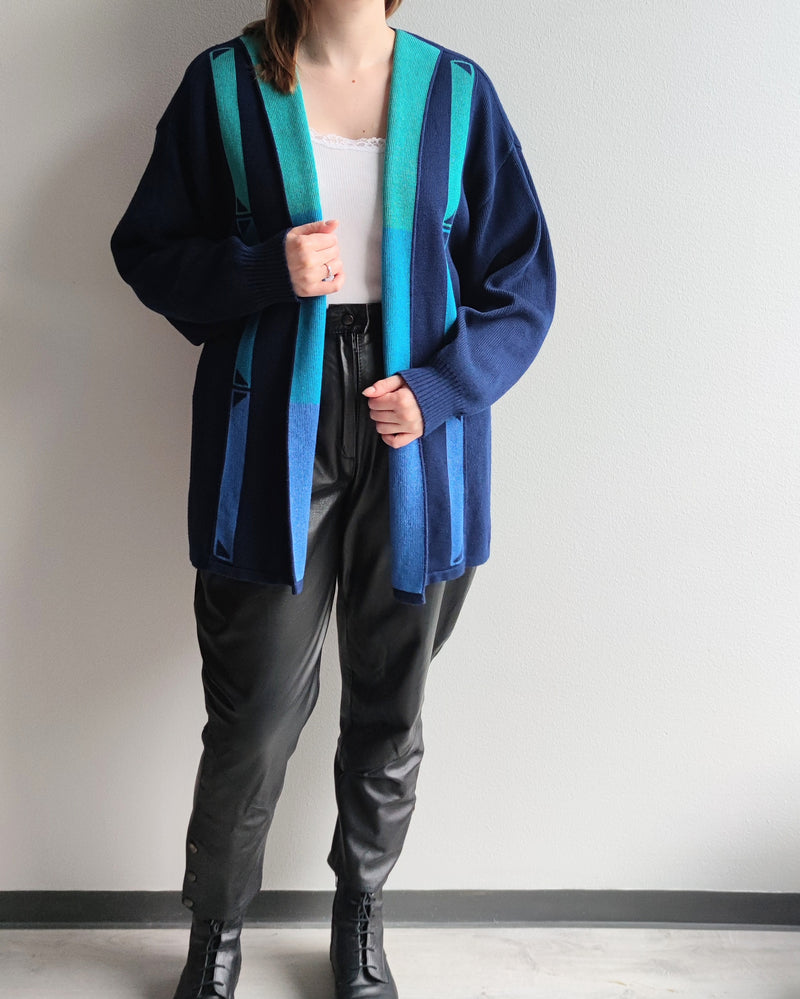 Siniturkoosi kuviollinen neuletakki, L