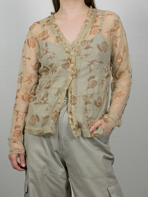 Beige läpikuultava meshpaita, M