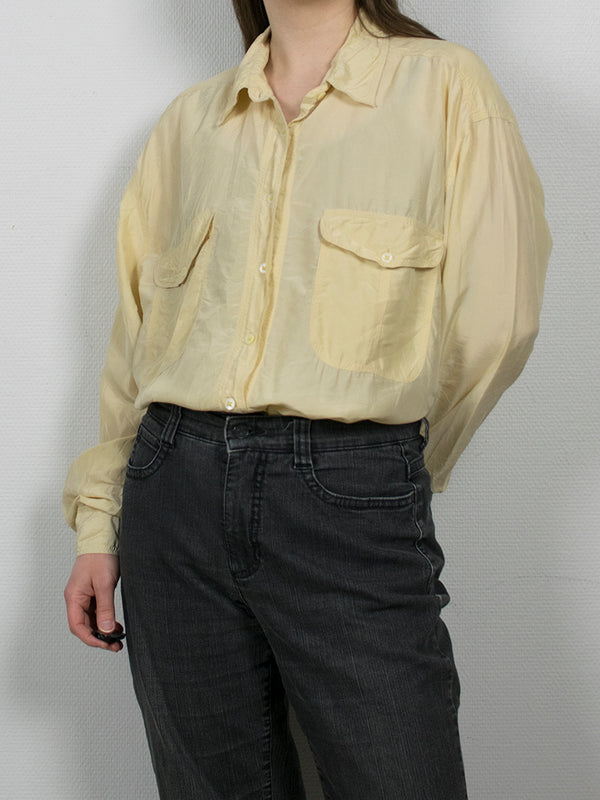 Vaaleankeltainen vintage-silkkikauluspaita, XL