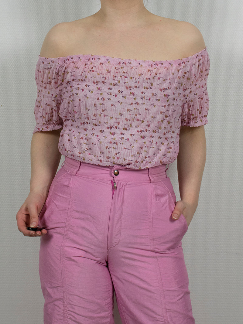 Vaaleanpunainen offshoulder vintage-paita, L