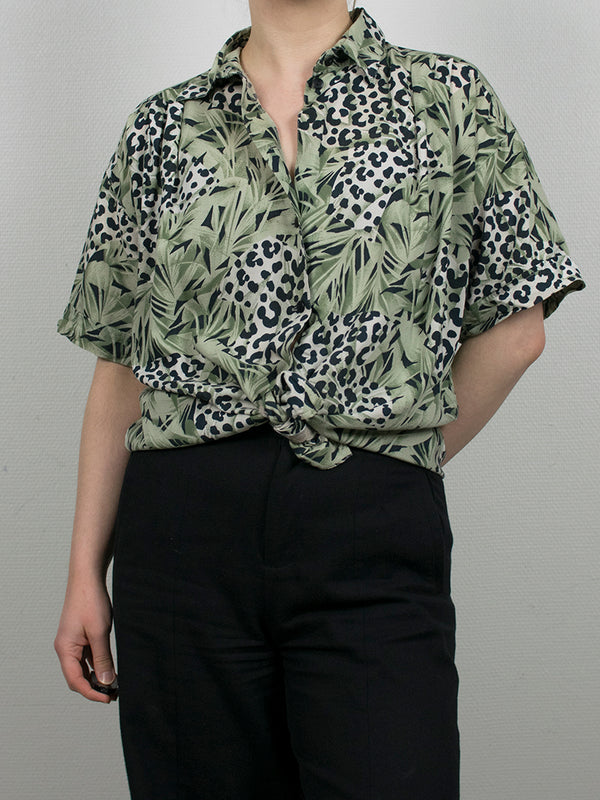 Vihreä leopardikuosinen vintage-paita, L