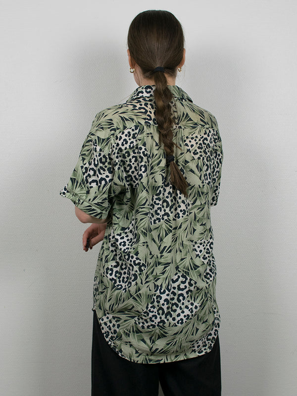 Vihreä leopardikuosinen vintage-paita, L