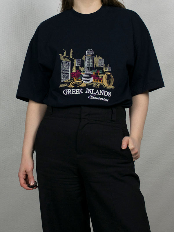 Tummansininen t-paita, "Greek Islands Santorini", L
