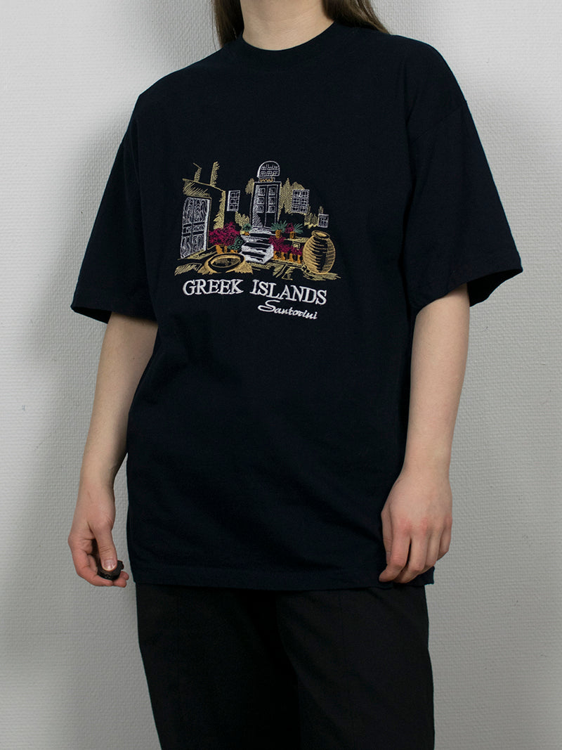 Tummansininen t-paita, "Greek Islands Santorini", L