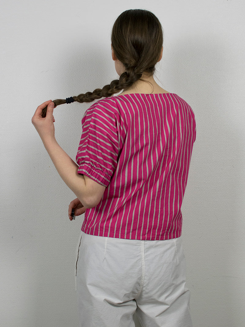 Pinkki raidallinen vintage-paita, M-L