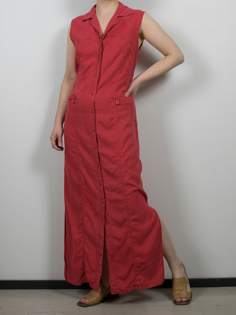 Punainen maksipituinen vintage-mekko, S-M