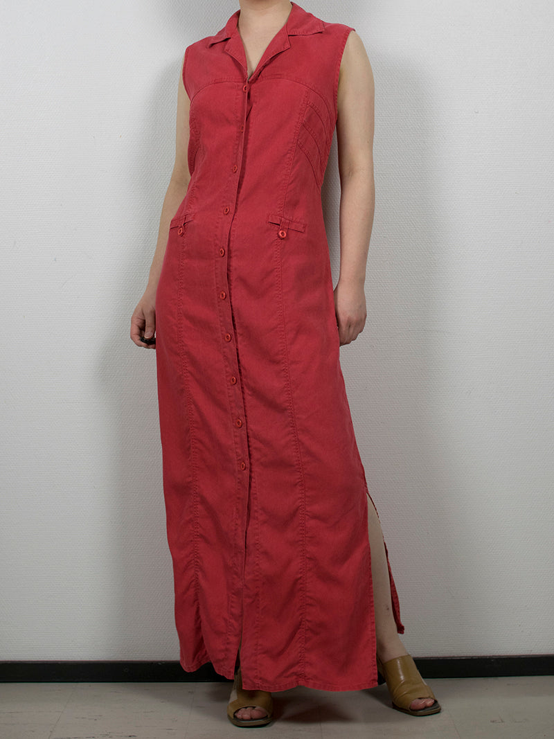 Punainen maksipituinen vintage-mekko, S-M