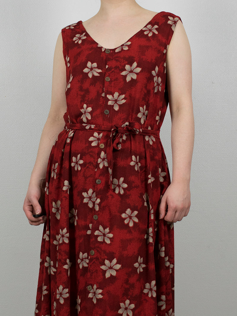 Punainen kukallinen vintage-mekko, S-L