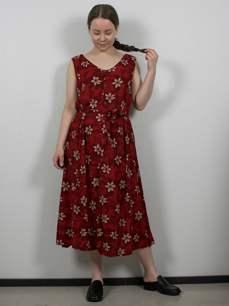 Punainen kukallinen vintage-mekko, S-L