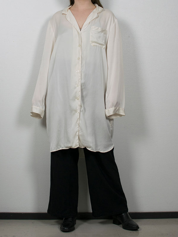 Valkoinen pitkäthihainen silkkipaita/mekko, XL