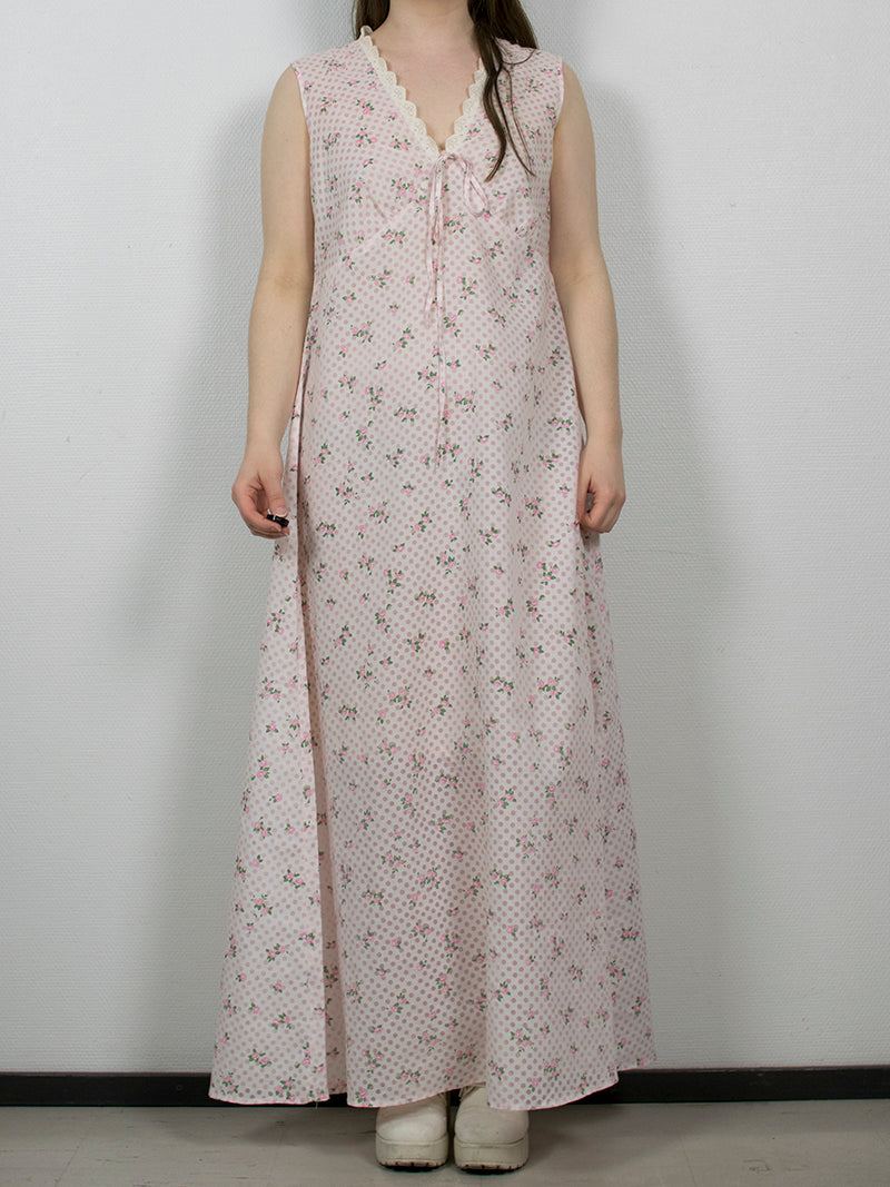 Vaaleanpunainen kukallinen vintage-mekko, S-M