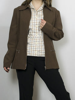 ruskea ruudullinen takki, vintage-takki, hennes, vintage, kevyt takki, second hand, kierrätetty, naisten takki