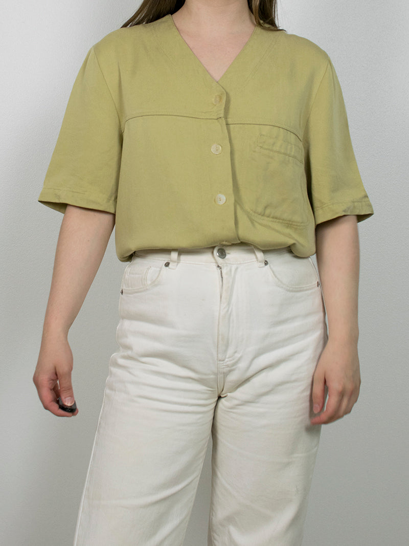 Keltavihreä kotimainen vintage-paita, M-L