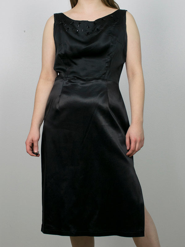 Musta satiininen vintage-mekko, S/M