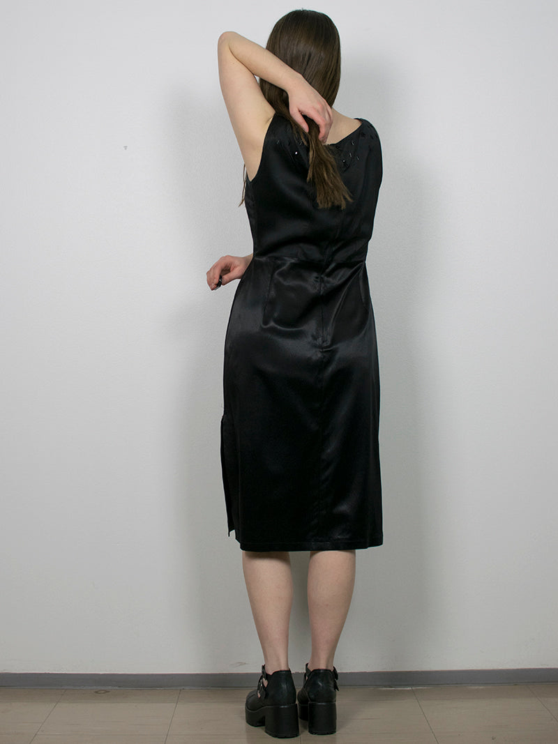 Musta satiininen vintage-mekko, S/M