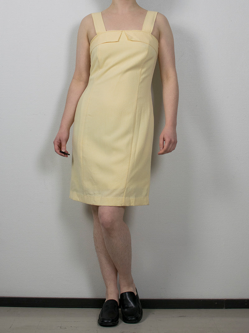 Vaaleankeltainen ruudullinen vintage-mekko, S