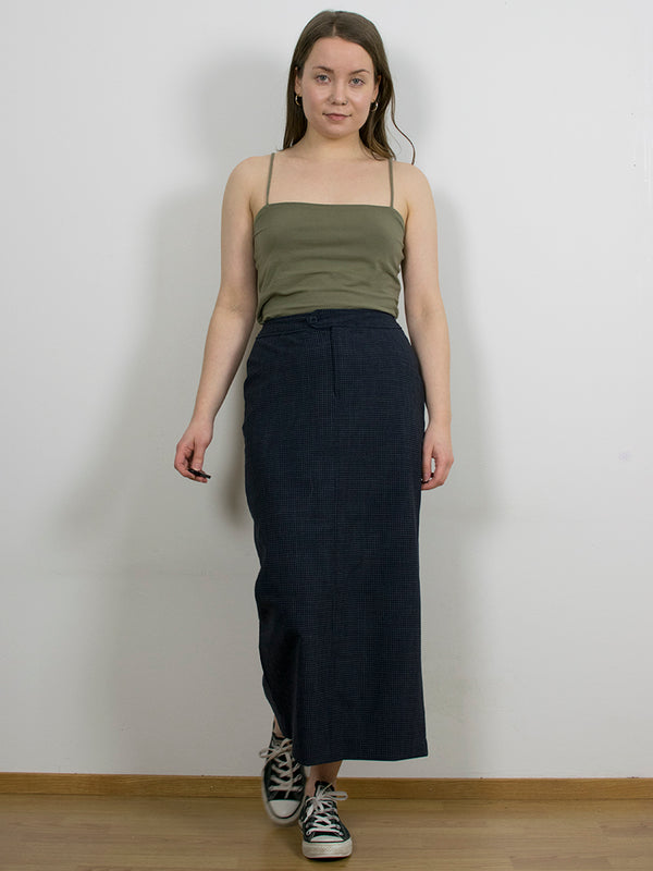 Tummansininen ruudullinen vintage-hame, XS-S