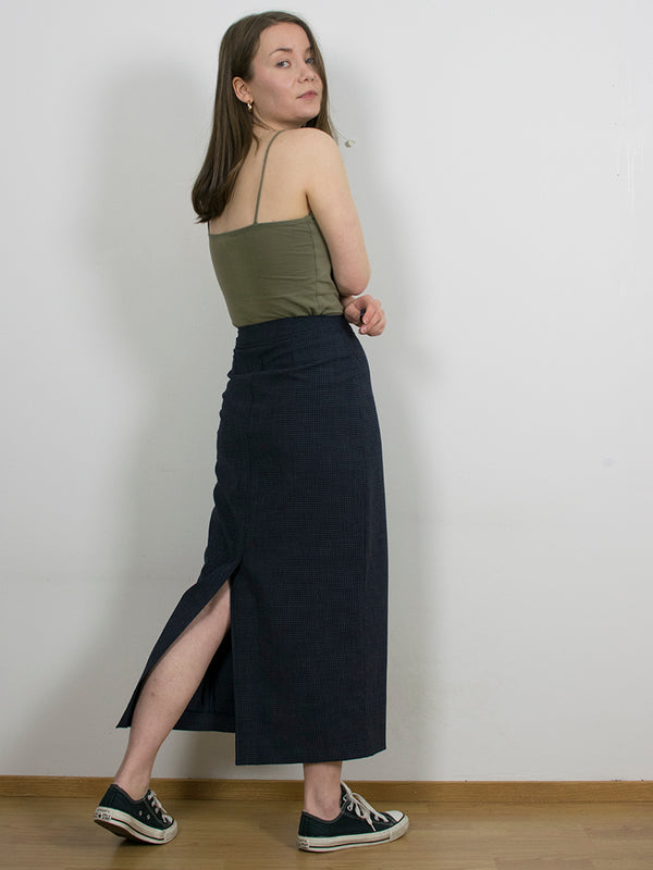Tummansininen ruudullinen vintage-hame, XS-S