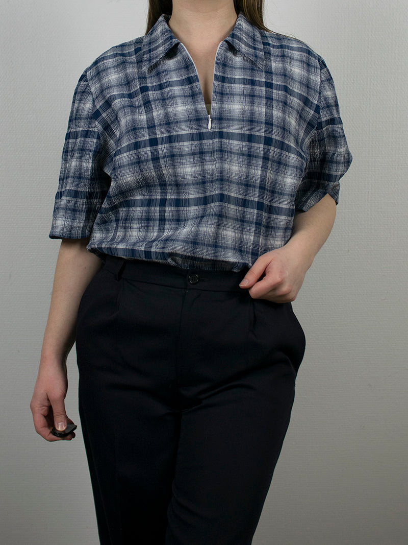 Sininen kotimainen vintage-pusero ruutukuosilla, XL